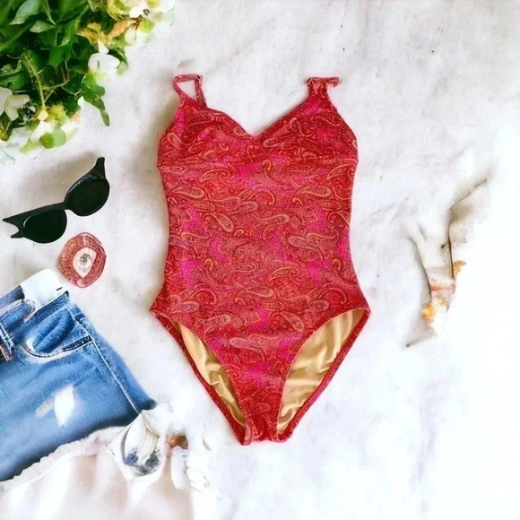 J Crew Swimsuit One Piece Paisley Sz Small Pink - Picture 1 of 9